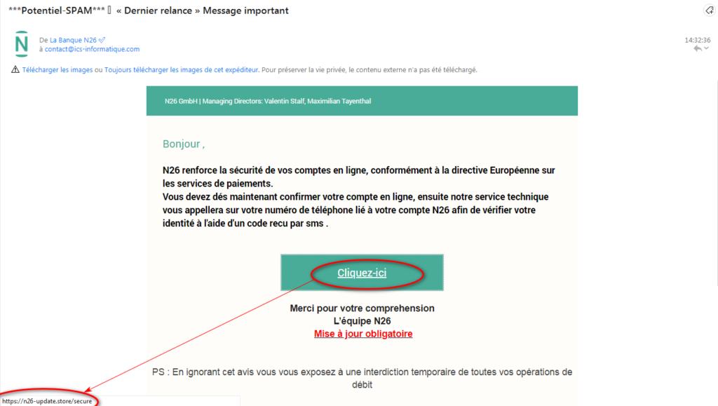 Exemple de tentative de phishing